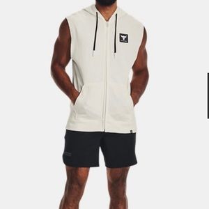 ✨PROJECT ROCK✨UNDER ARMOUR✨Sleeveless Hoodie✨Ivory/White